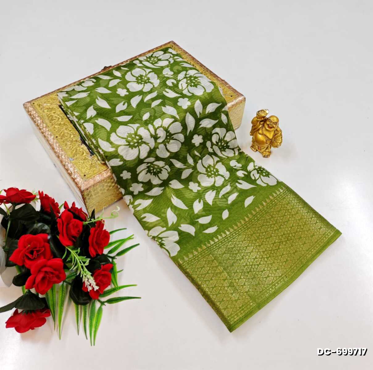 Soft Cotton Saree with Contrast Prints and Zari Weaving Accents